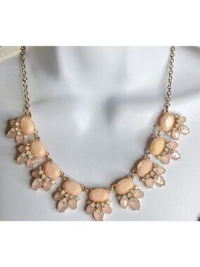 Elegant Rose Gold Tone Necklace With Peach & Opal Tone Gems